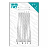 Tiger Feet 6 Pack Party Candle White Glitter