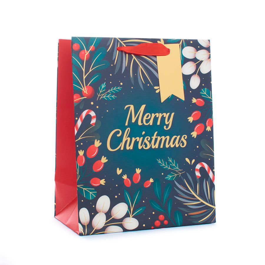 Gift Bag Text & Foliage Large 12pk