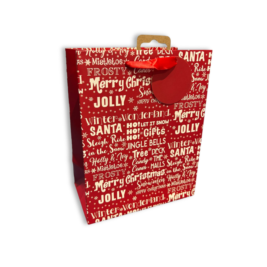Christmas Text Generic Gift Bag Medium 12pk