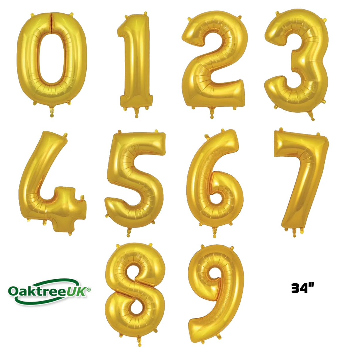 Oaktree Foil Balloon Gold 34" Numbers 0 - 9