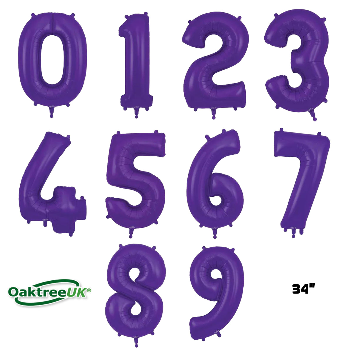 Oaktree Foil Balloon Purple 34" Numbers 0 - 9