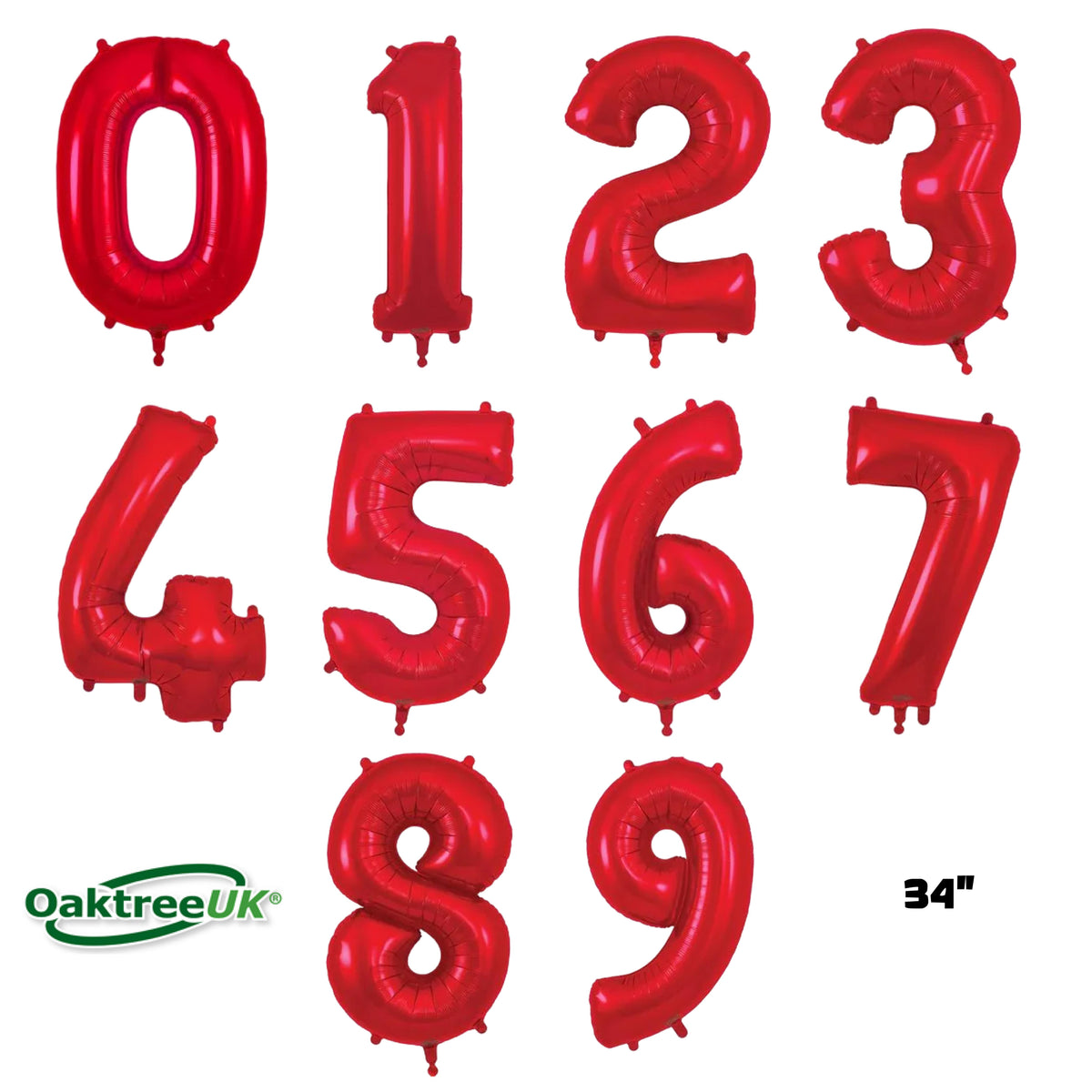 Oaktree Foil Balloon Red 34" Numbers 0 - 9