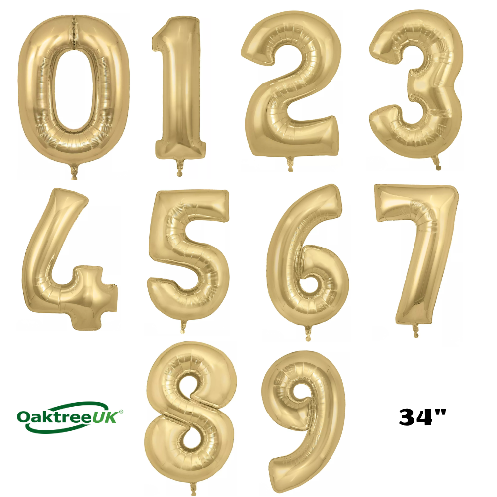 Oaktree Foil Balloon Silk Gold 34" Numbers 0 - 9