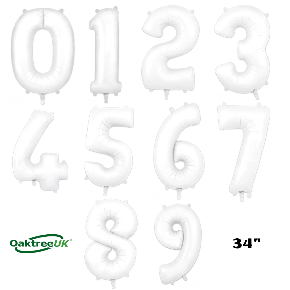 Oaktree Foil Balloon White 34" Numbers 0 - 9