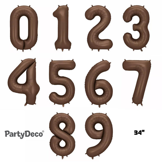 PartyDeco Foil Balloon Satin Mocha 34" Numbers 0 - 9