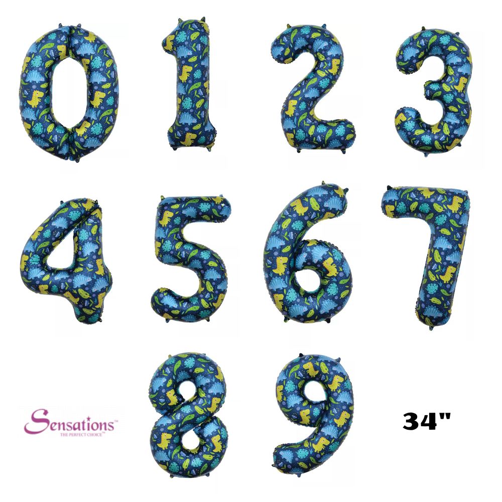 Sensations Foil Balloon Dinosaurs 34" Numbers 0 - 9
