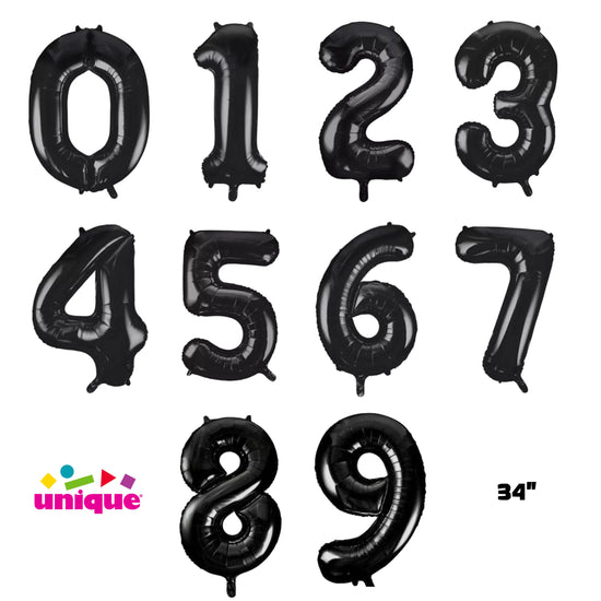Unique Foil Balloon Black 34" Numbers 0 - 9