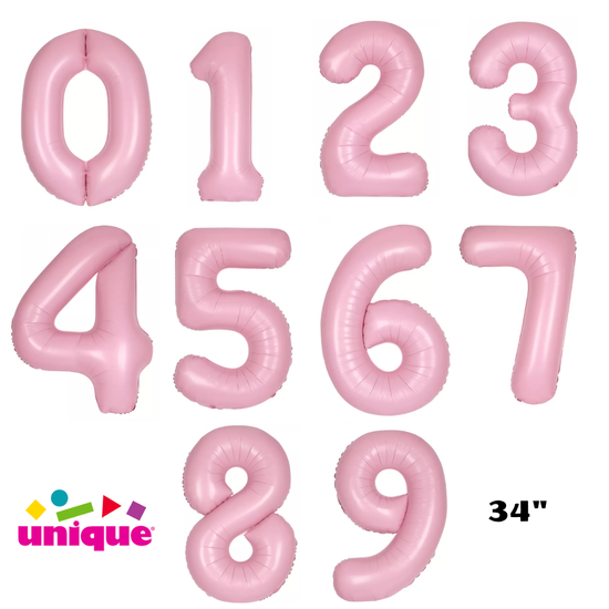 Unique Foil Balloon Matte Pink 34" Numbers 0 - 9