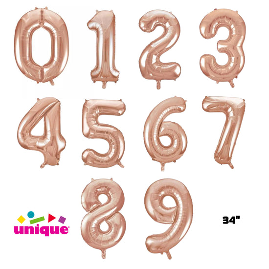 Unique Foil Balloon Rose Gold 34" Numbers 0 - 9