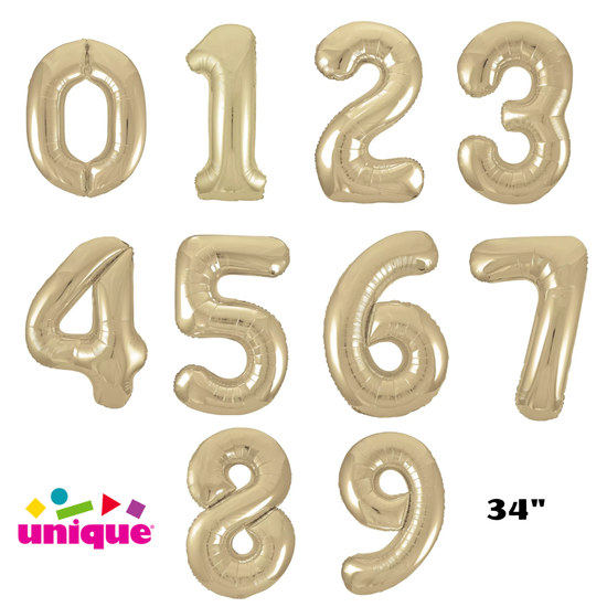 Unique Foil Balloon White Gold 34" Numbers 0 - 9
