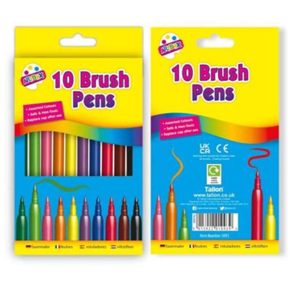 Set of 10 Tiger Feet fibre brush pens with felt tips, ideal for colouring and artistic projects