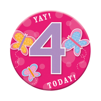 Six small Tiger Feet birthday badges featuring age 4, colorful and designed for celebration and party decorations.
