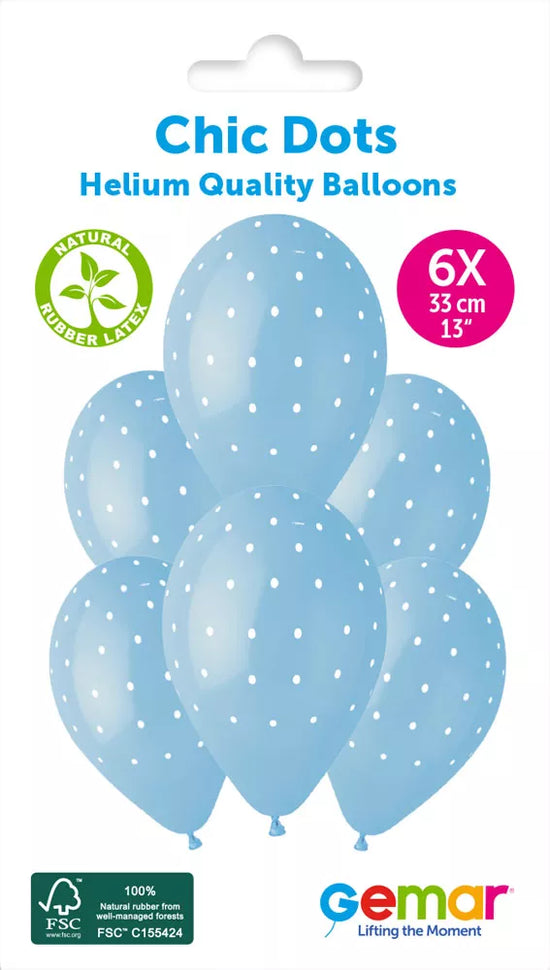 Gemar Chic Dots Blue 13" Latex Balloons 6pk