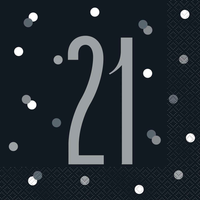 Black Glitz 21st Birthday Lunch Napkins 16pk