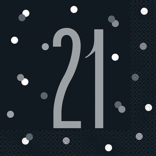 Black Glitz 21st Birthday Lunch Napkins 16pk