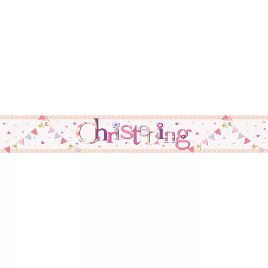 Unique Christening Pink Foil Banner 9ft