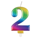 Unique Party Candle Number 2 Metallic Rainbow