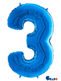 Blue 26-inch Grabo foil balloon shaped as the number 3, with shiny metallic finish and vibrant color.