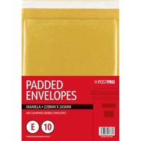 10pk Padded Envelopes Size E 220x265mm Manilla