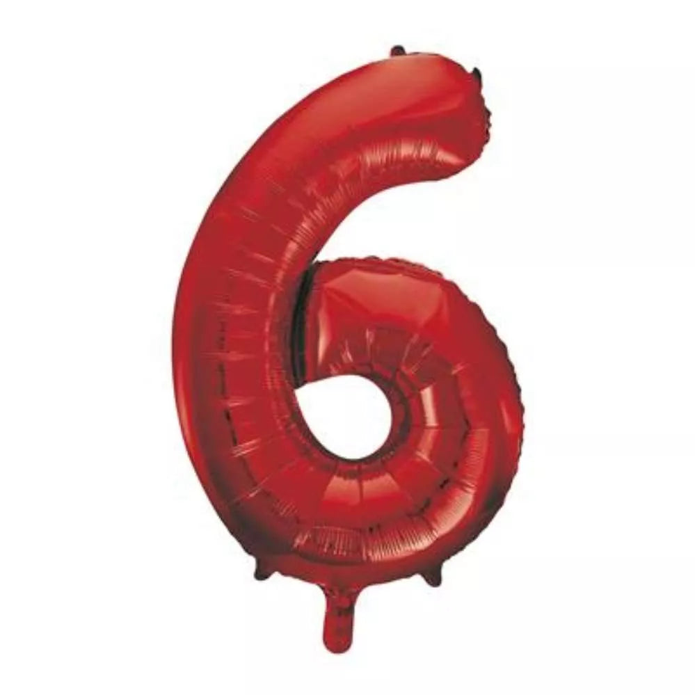 Unique Foil Balloon Red 34" Number 6