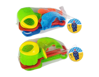 Colorful Gem Imports beach toys set with five pieces, including buckets and shovels, perfect for kids' sand play at the beach.