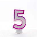 Pink APAC party candle number 5 set with six colorful number candles for celebrations and special occasions.