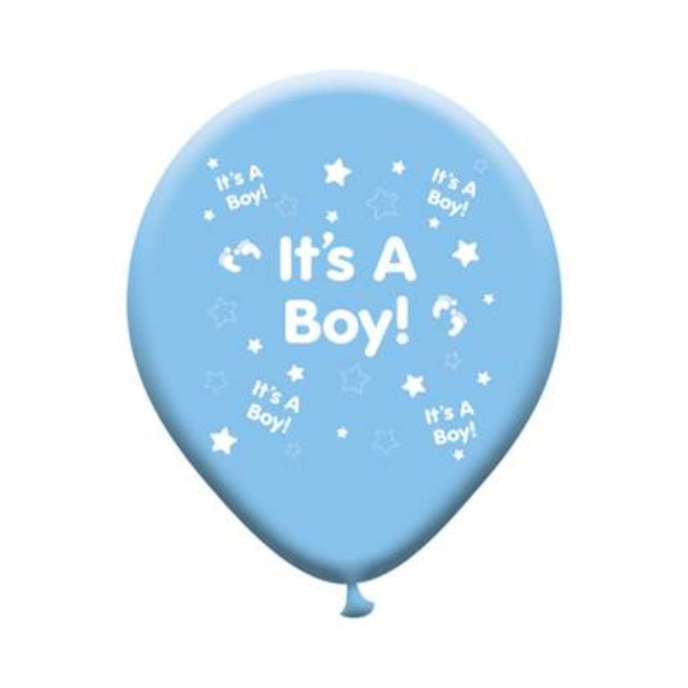 Eight blue latex balloons with "Birth Boy" printed, ideal for baby shower decorations, by Giftzone.