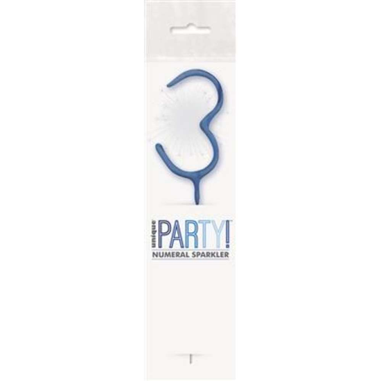 Unique Party Candle Sparkler Number 3 Blue 7