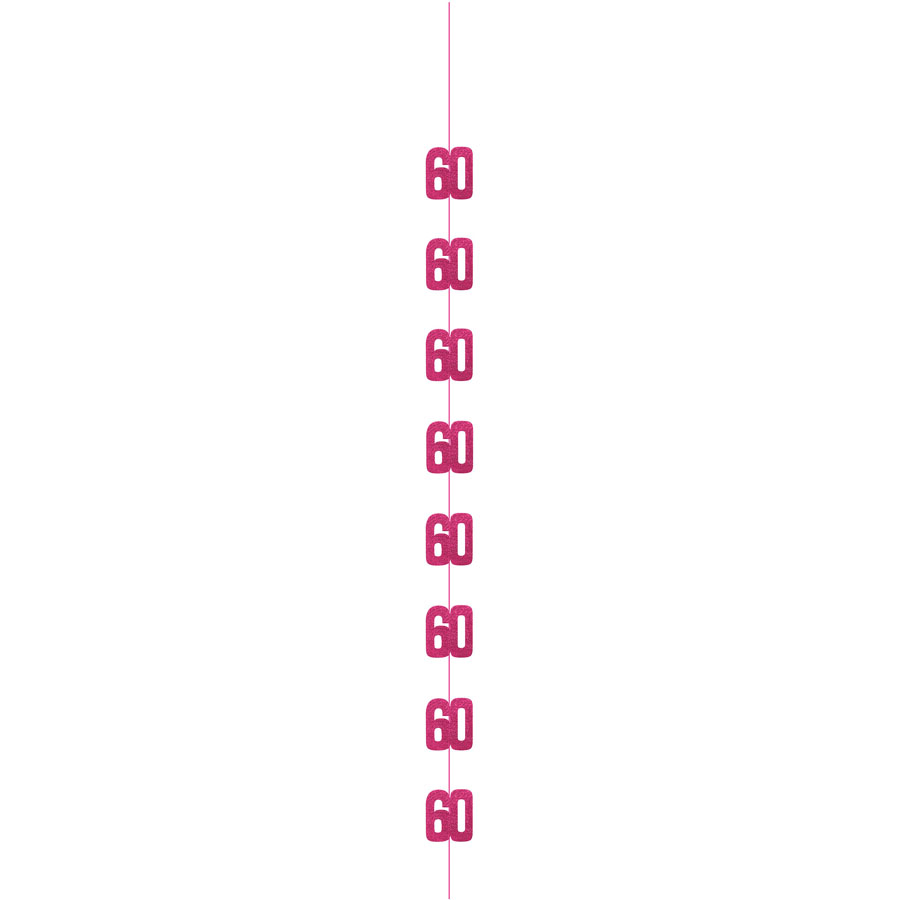 Pink 5ft hanging decor with glitter "Age 60" for party decorations, by Unique, ideal for milestone celebrations.