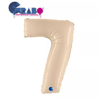Satin cream foil balloon shaped as the number 7, 40 inches tall, by Grabo, displayed against a plain background.