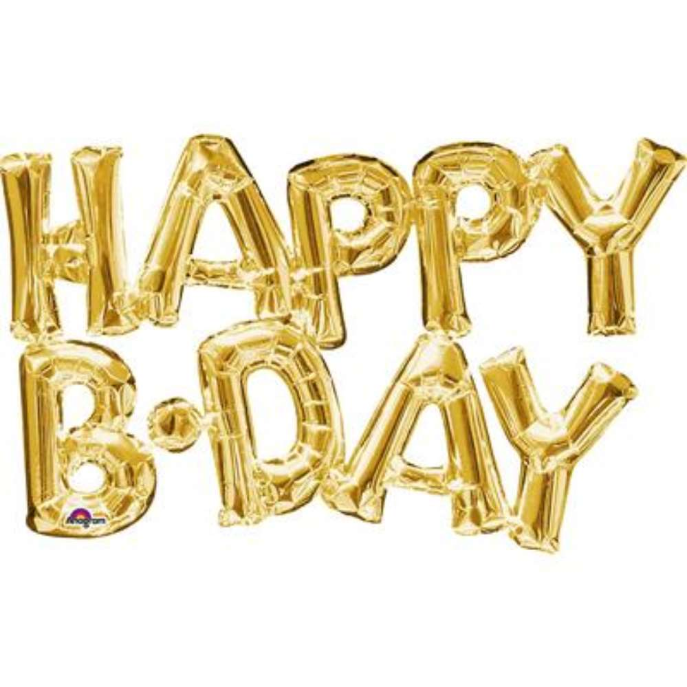 Foil Balloon Phrase Happy B-Day In Gold 30