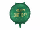 PartyDeco 14-inch green foil balloon with "Happy Birthday" design, perfect for celebratory decorations.