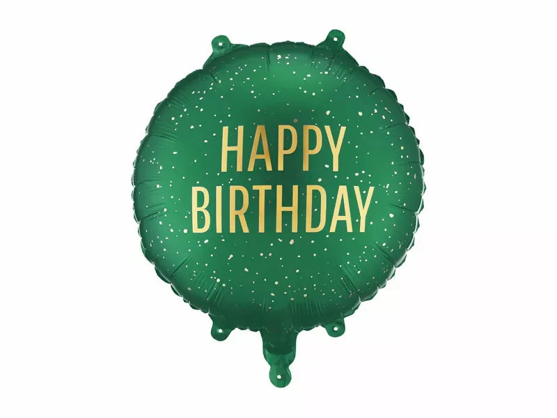 PartyDeco 14-inch green foil balloon with "Happy Birthday" design, perfect for celebratory decorations.