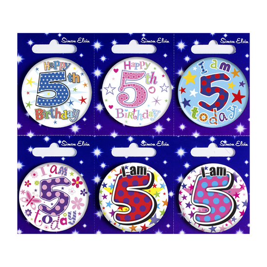 Age 5 Mix Small Badges 55mm 6pk