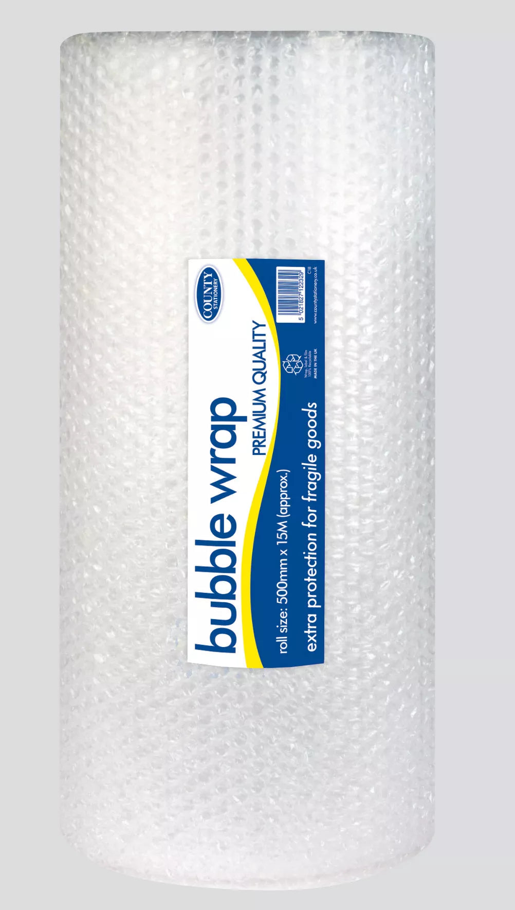 County Stationery bubble wrap roll, 500mm x 15m, transparent protective cushioning for packaging and shipping.