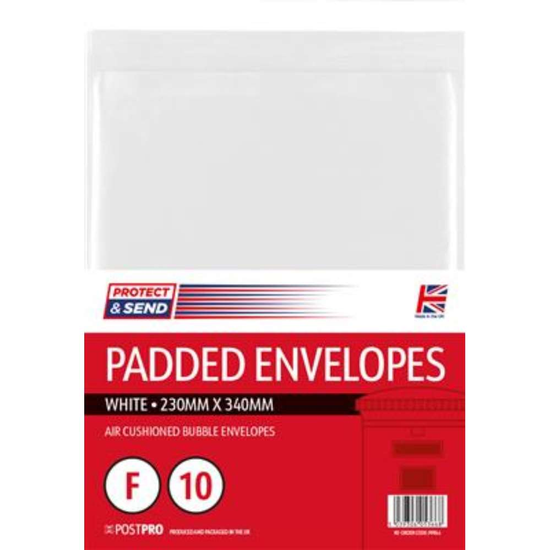 10pk Padded Envelopes Size F 230x340mm White