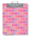 12pk Folded Wrap & Tags Happy Birthday Girl