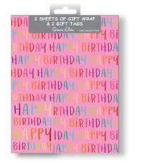 12pk Folded Wrap & Tags Happy Birthday Girl
