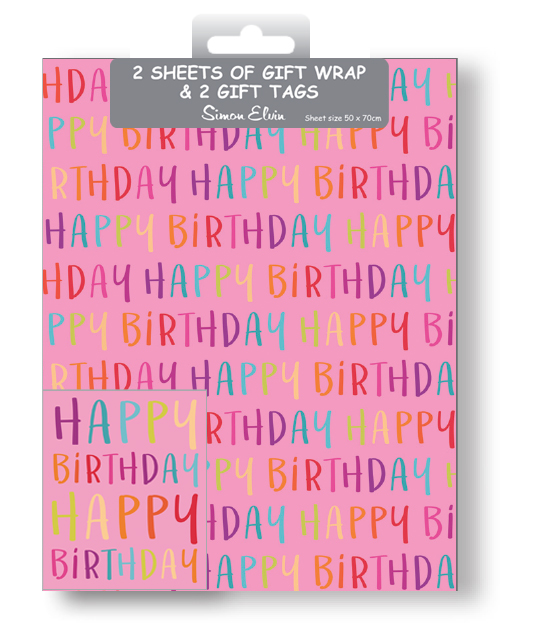 12pk Folded Wrap & Tags Happy Birthday Girl