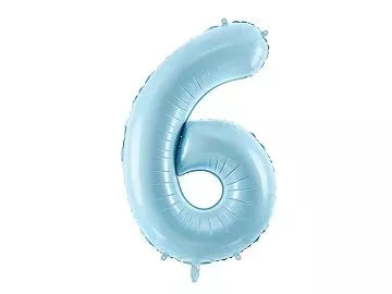 PartyDeco blue foil balloon shaped as the number 6, 34 inches tall, perfect for celebrations and party decor.