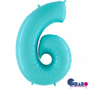 Pastel blue Grabo foil balloon shaped as the number 6, measuring 40 inches for celebrations and decorations.