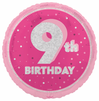 Unique Foil Balloon Pink Glitz Age 9 18"