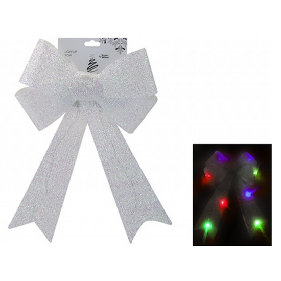 Giant Light Up White Tinsel Bow