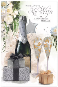 Set of six Simon Elvin C75 Anniversary Wife greeting cards featuring elegant designs and heartfelt messages.
