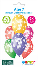Six Gemar Cosmic Stars 13-inch latex printed balloons with colorful star designs, ideal for celebrations and parties.