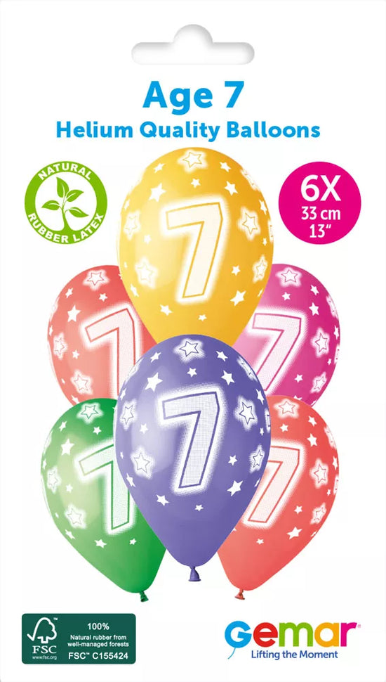 Gemar Cosmic Stars Age 7 13" Latex Balloons 6pk