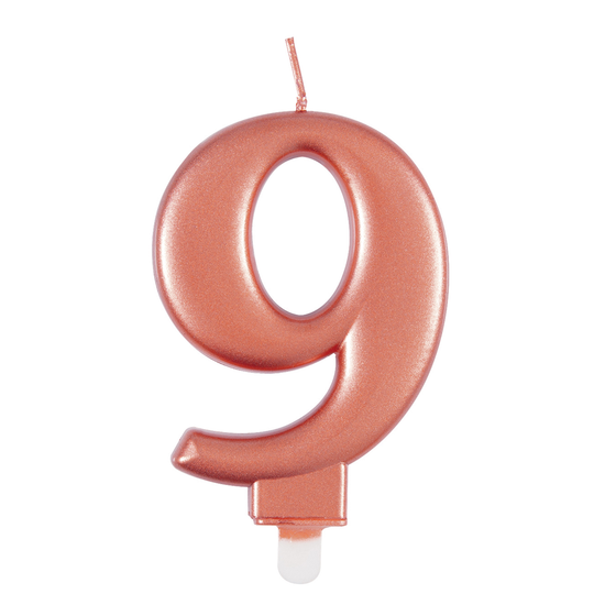 Unique Party Candle Number 9 Metallic Rose Gold