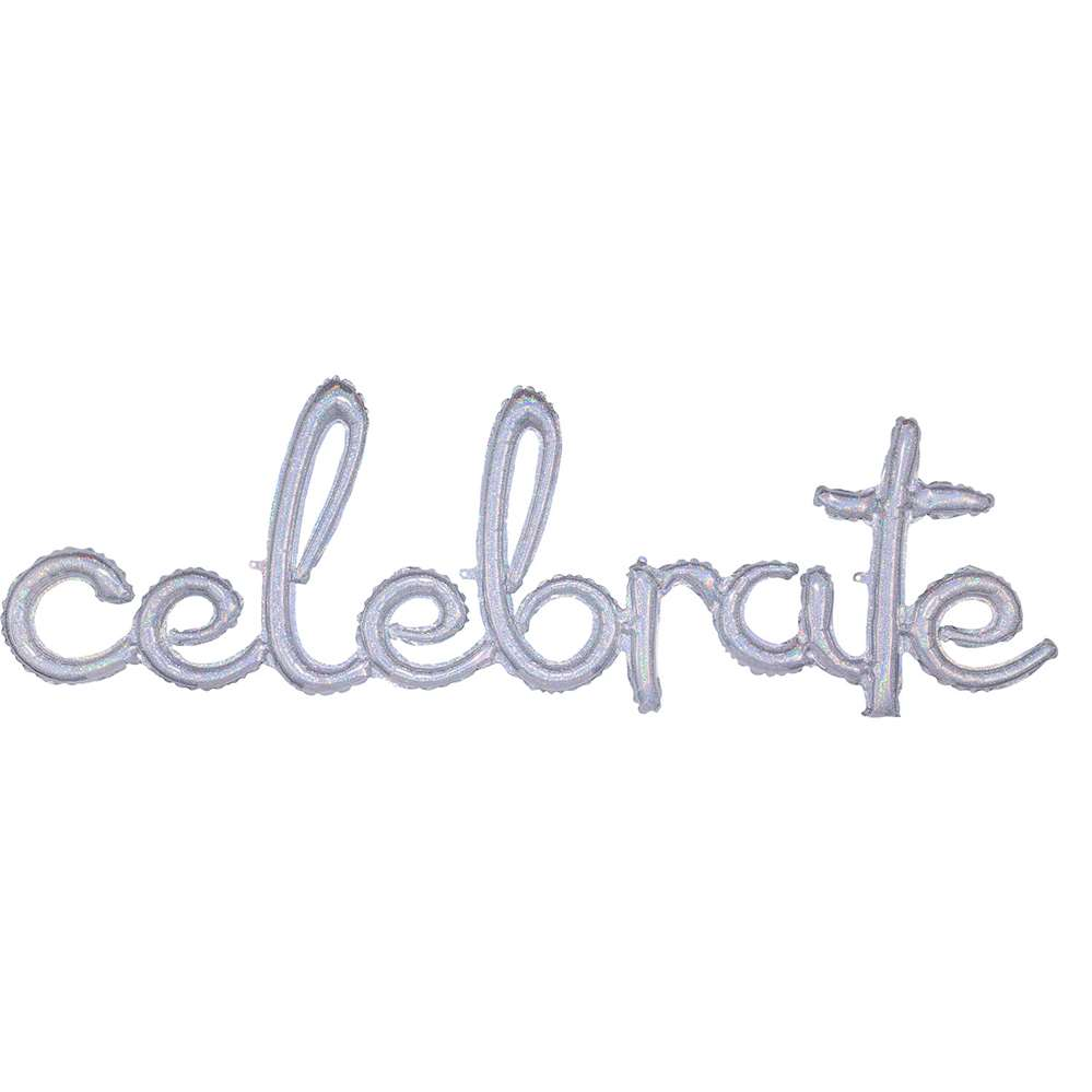 Holographic Celebrate Script 59" Foil Balloon