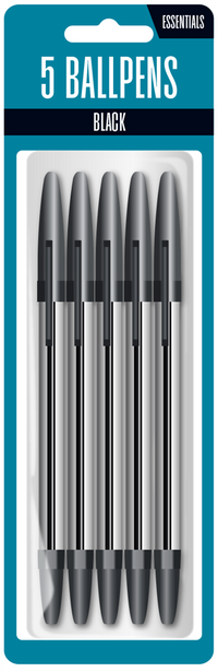 Essentials 5 Pack Ballpoint Pen Black