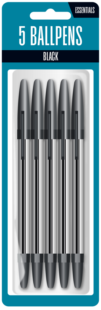 Essentials 5 Pack Ballpoint Pen Black